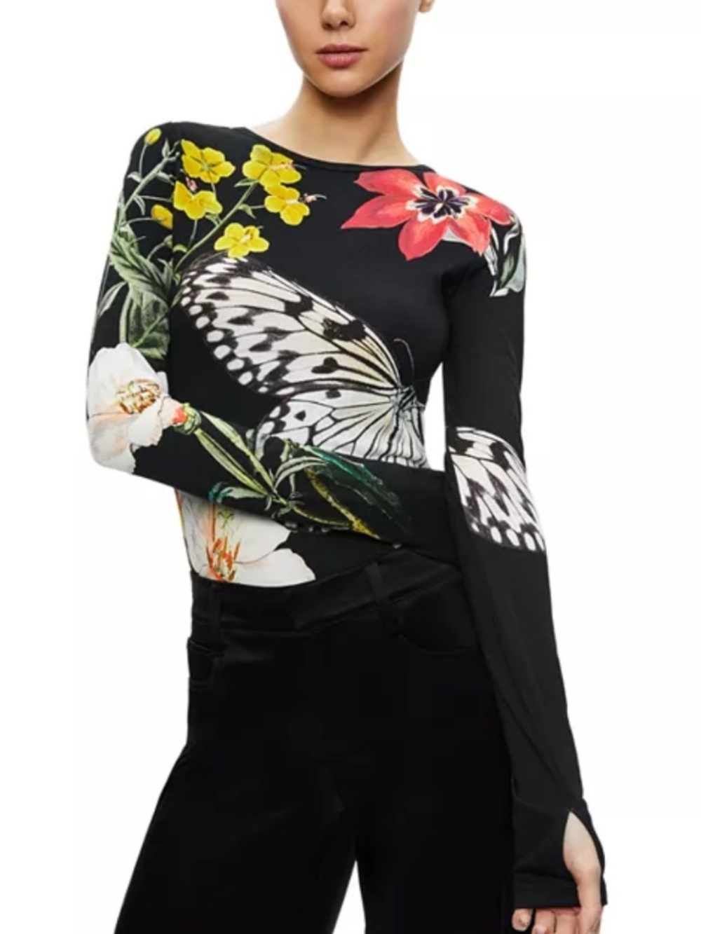 Alice + Olivia Delaina Long Sleeve Top In Essential Floral size M